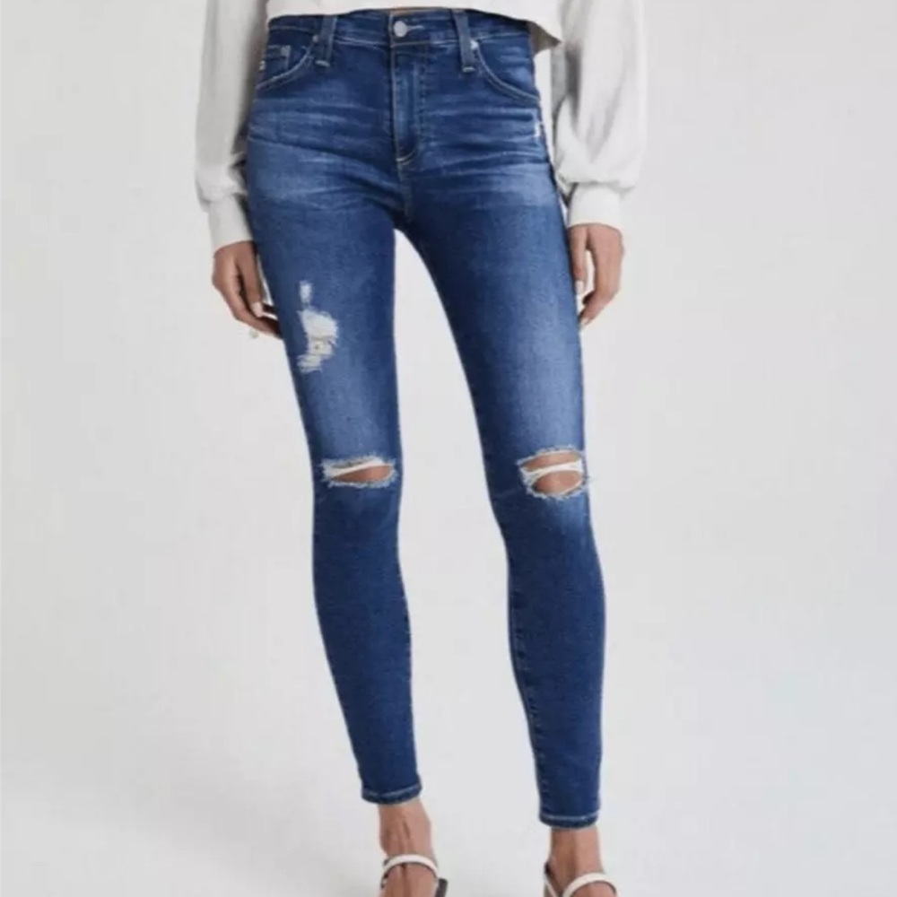 AG The Farrah Skinny Ankle High-Rise Jeans in 8 Years Parallel Destructed Wash
